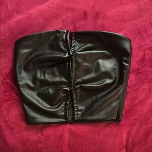 Black Faux Leather Strapless Top